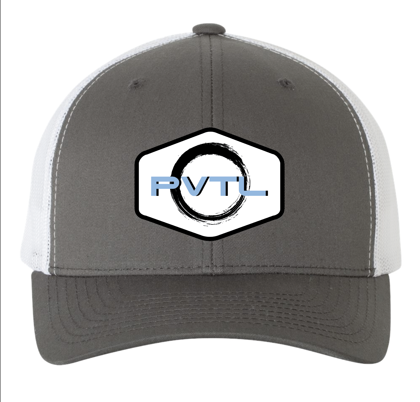 PVTL Logo Badge Trucker - Gray with White Mesh Main Image